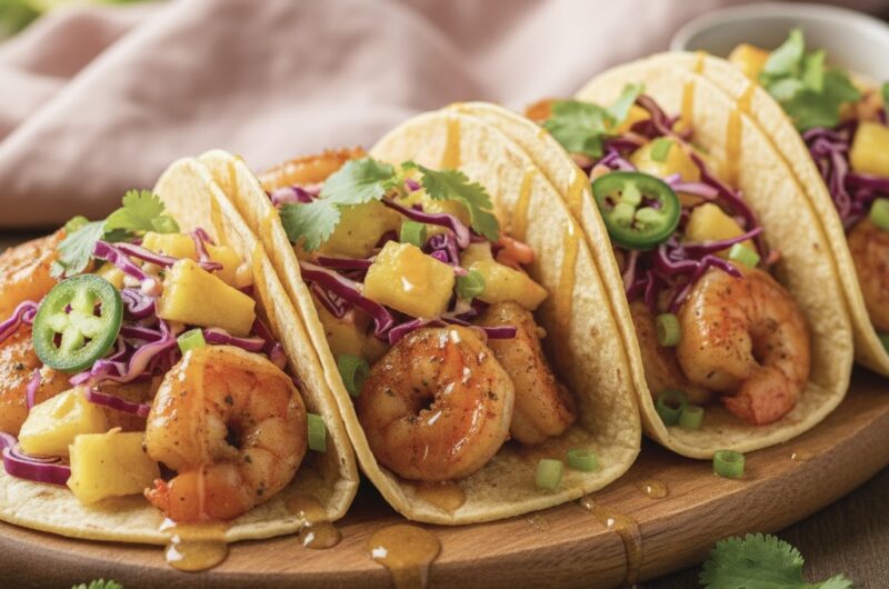 🌮 Sweet & Spicy Shrimp Tacos with Pineapple Slaw