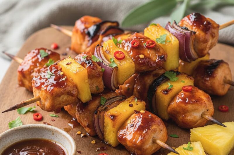 🍍🔥Sweet Heat Pineapple BBQ Chicken Skewers